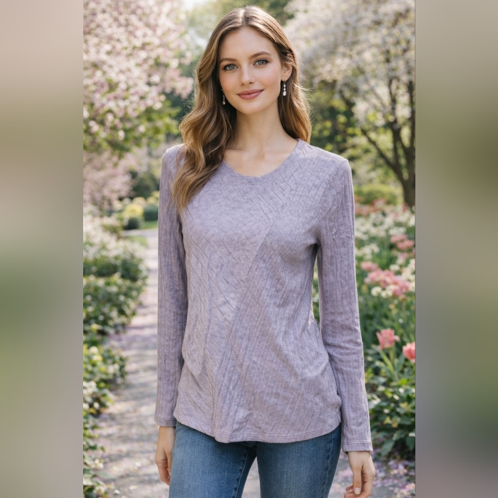 Vera Wang Lilac Textured Knit Long Sleeve Sweater - Size Small Designer Soft